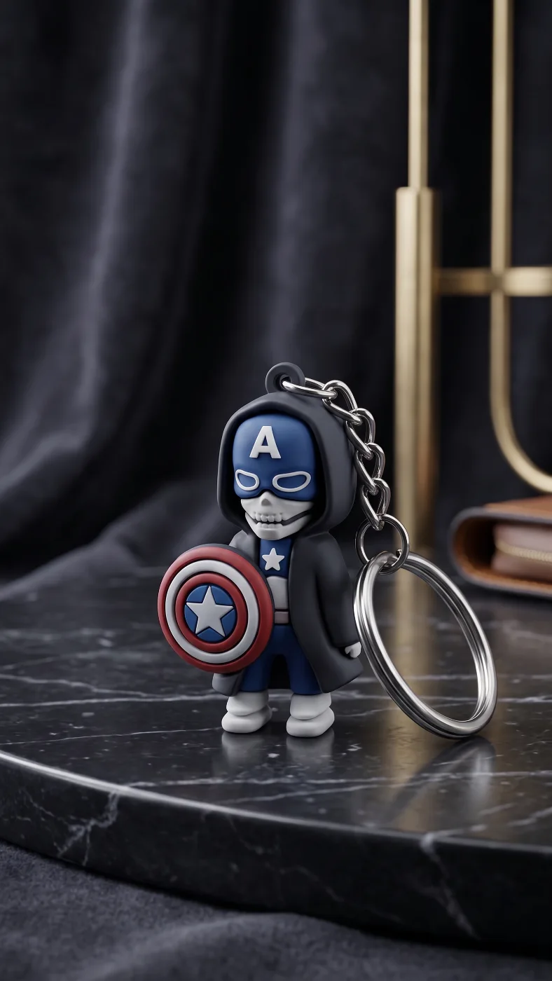 Captain America Skull Face Superhero Keychain with Shield