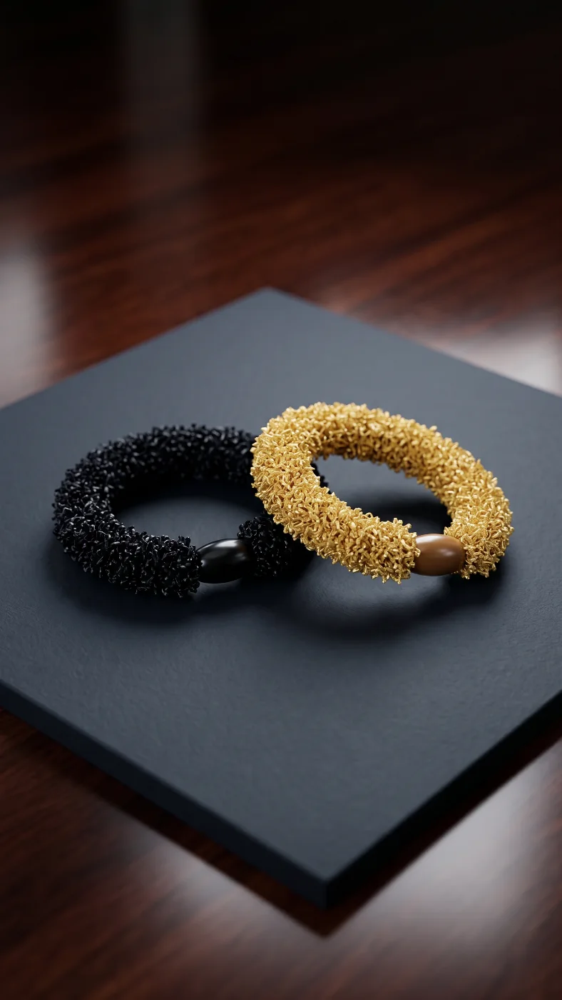 Textured Elastic Hair Ties - Black & Gold Set