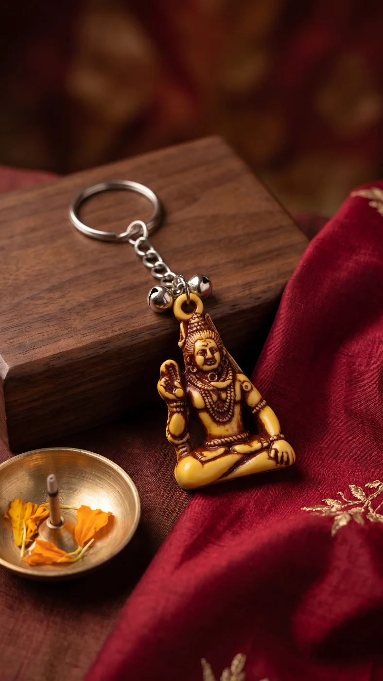 Lord Shiva Idol Keychain with Bells - Devotional Car Bike Keyring