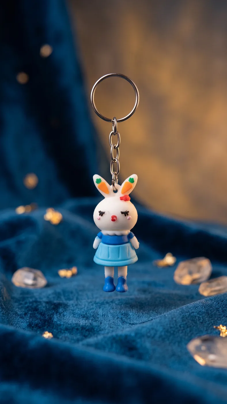 Cute Cartoon Rabbit Keychain with Blue Dress - Bag Charm & Keyring
