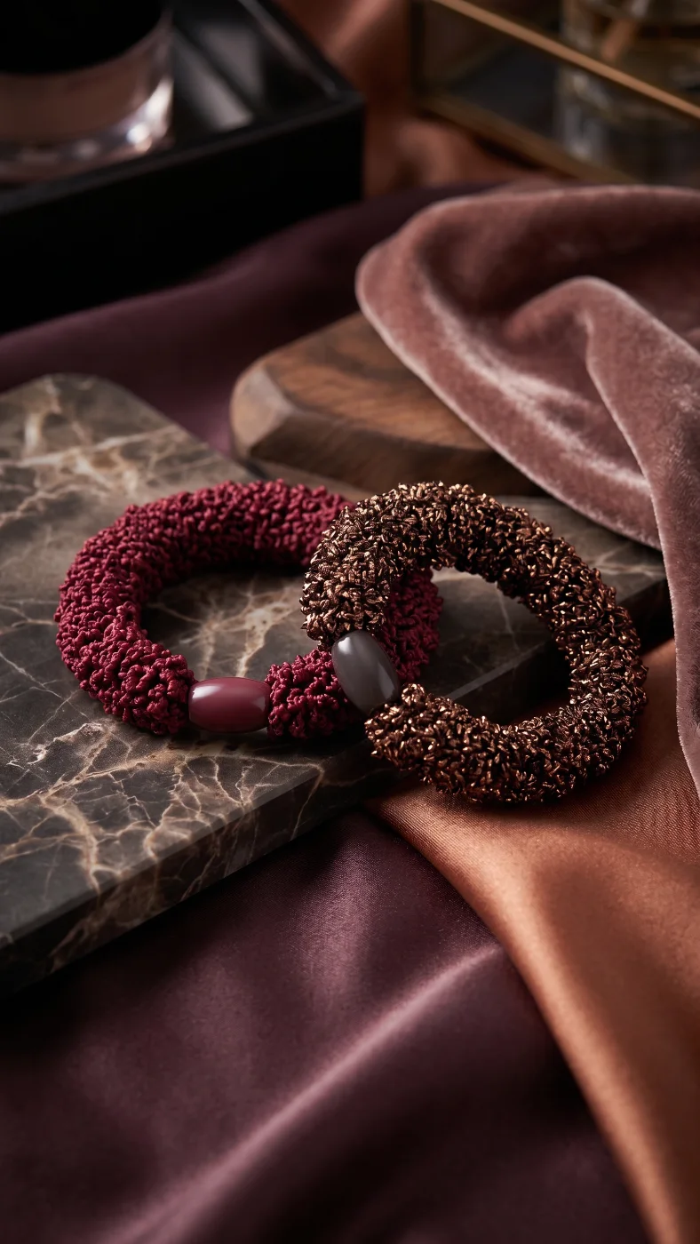 Textured Maroon & Bronze Hair Ties Set for Women