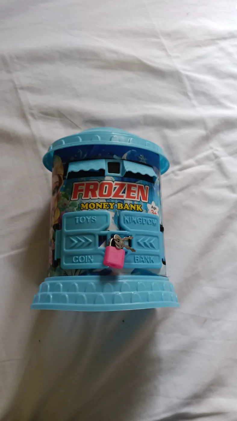 Disney Frozen Kids Money Bank with Lock and Key - Blue Piggy Bank for Children