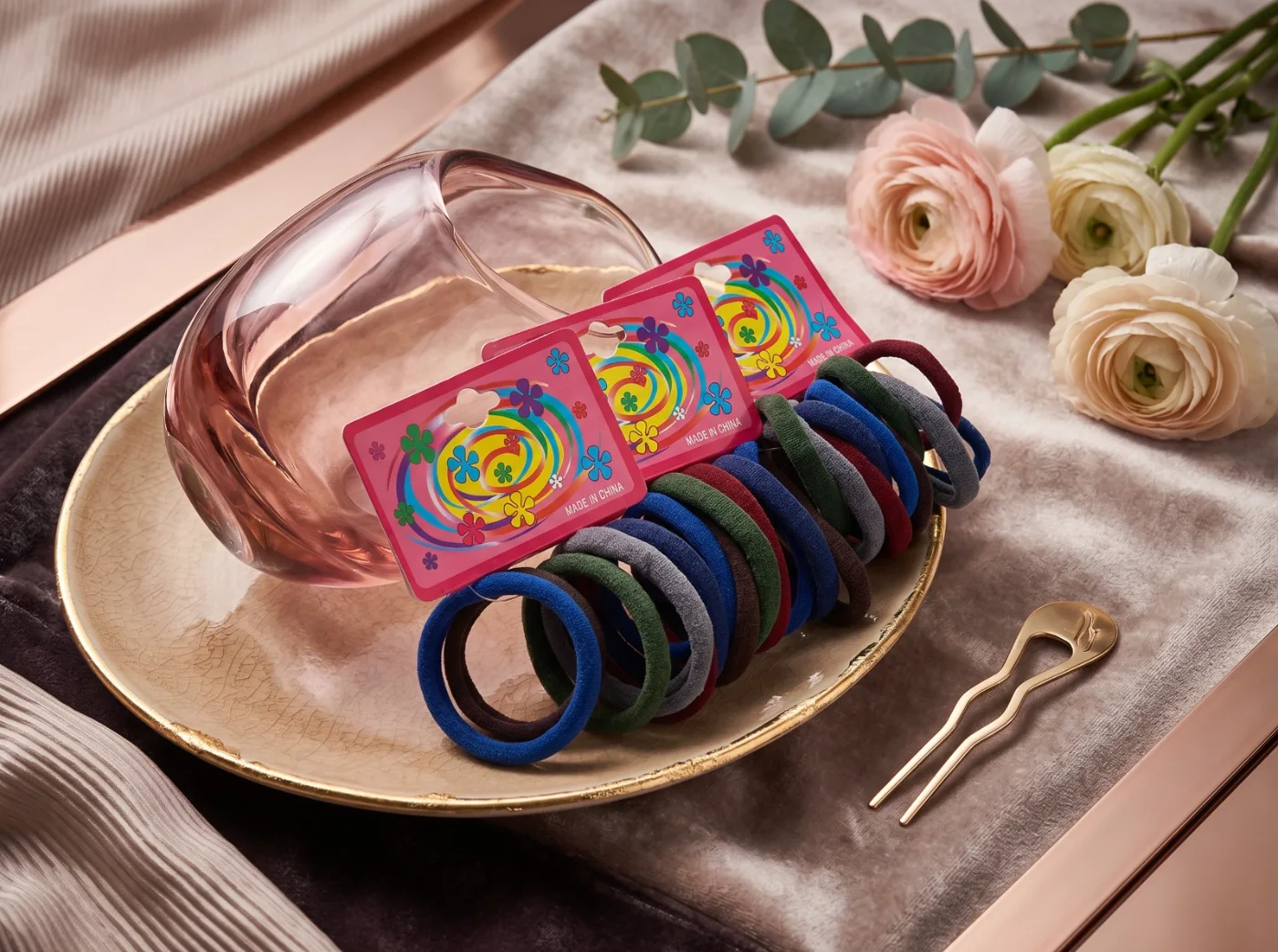 Pack of 15 Multi-Color Elastic Hair Ties Bands for Women & Girls -