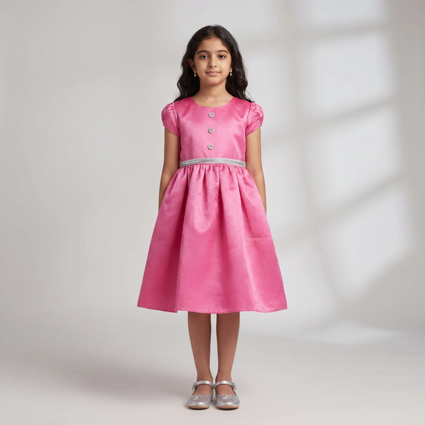 Girls Pink Party Dress with Embellished Belt