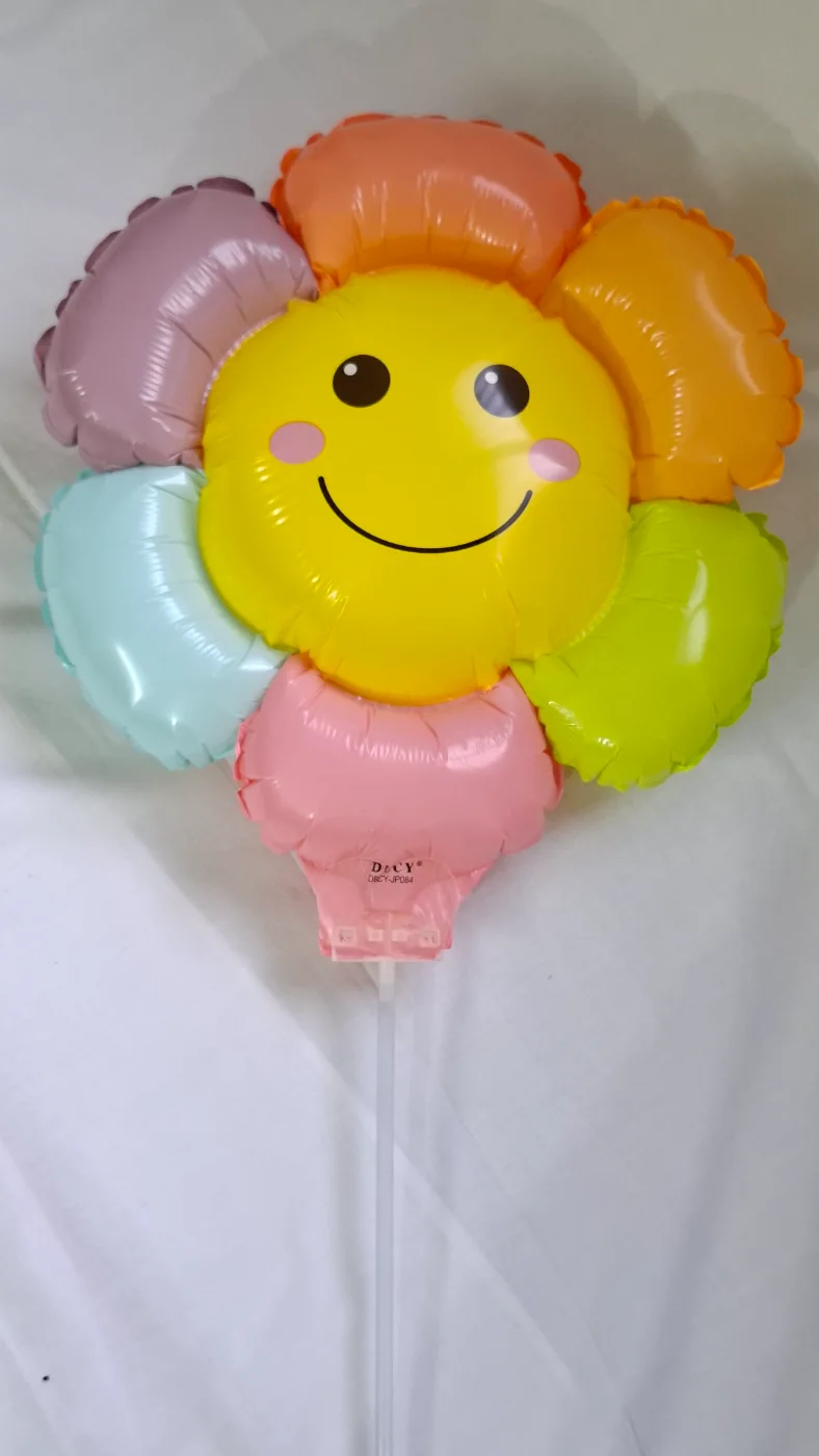 DBCY Smiley Face Flower Multicolor Foil Balloon on Stick for Party Decoration