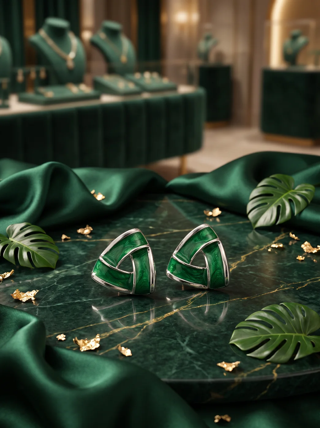 Green Enamel Geometric Triangular Stud Earrings for Women