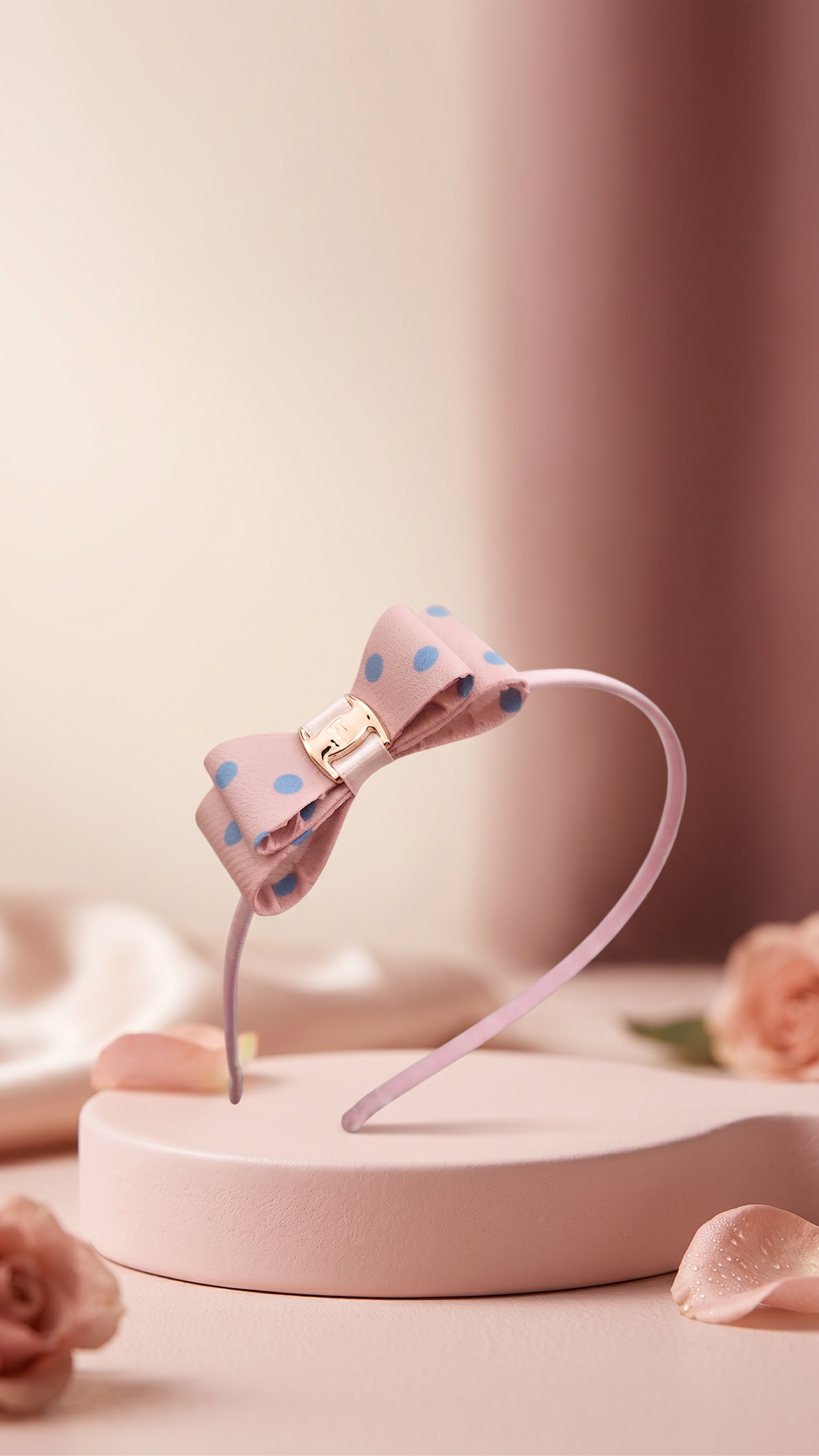 Pink Polka Dot Bow Headband for Girls