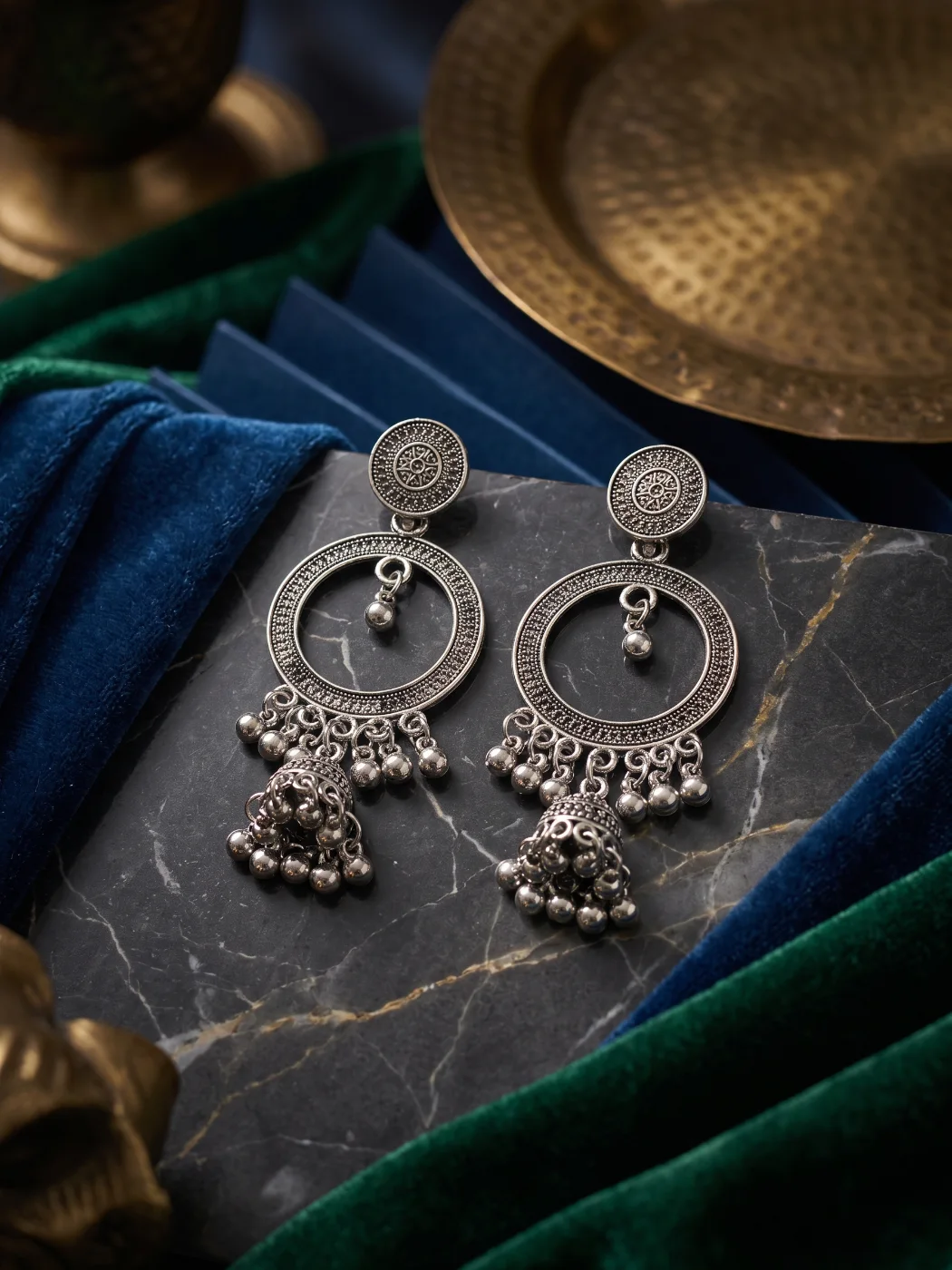Oxidized Silver Jhumka Earrings for Women