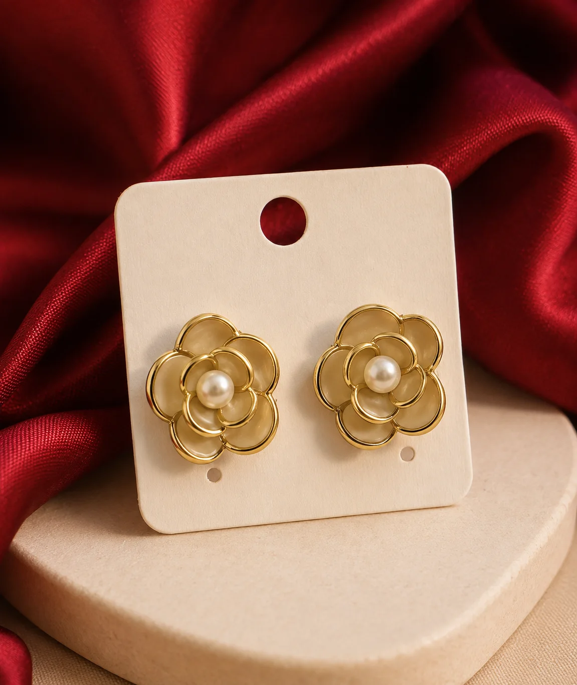 Gold Plated Flower Stud Earrings with Pearl