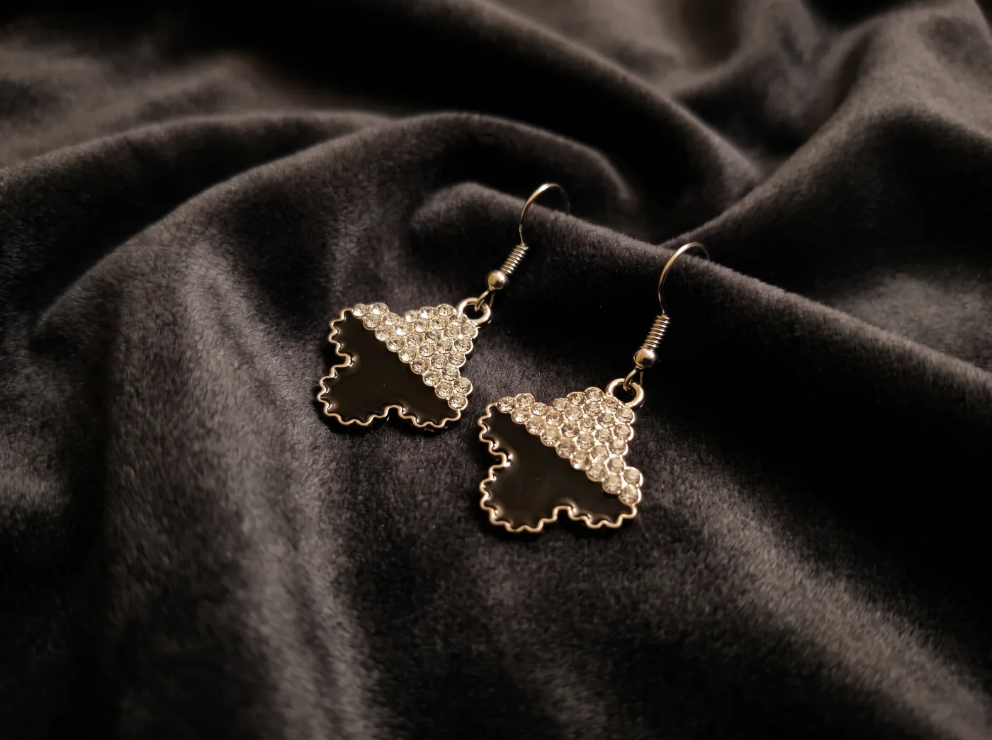 Stylish Black & Crystal Clover Drop Earrings for Women