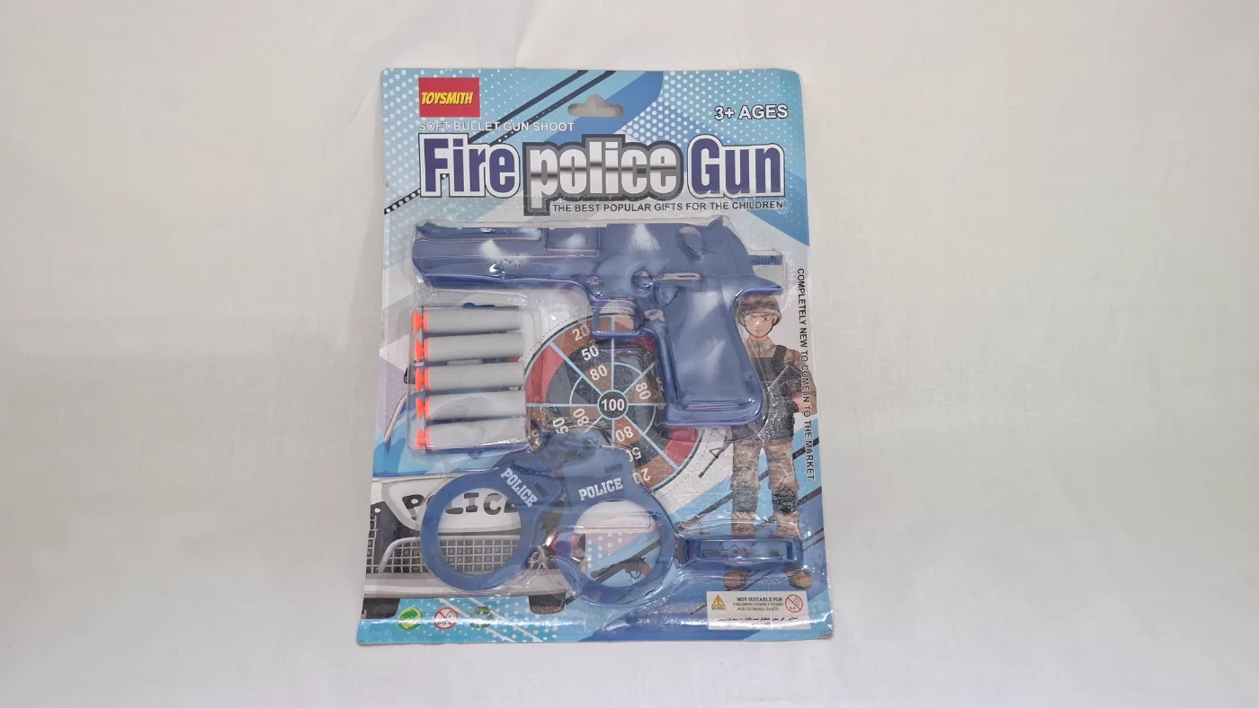 TOYSMITH Fire Police Soft Bullet Gun Toy Set with Handcuffs and Target for Kids 3+ Ages