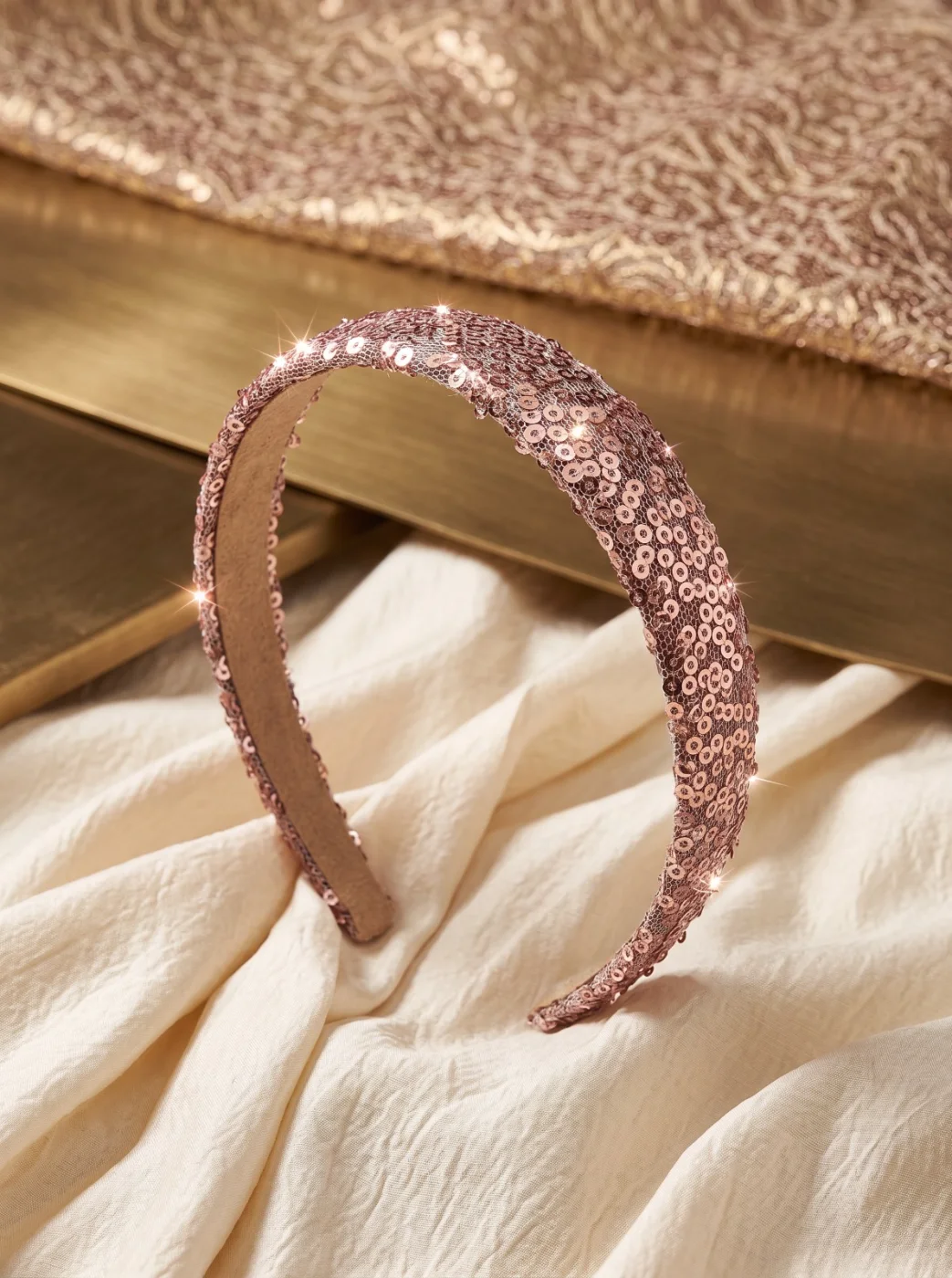 Rose Gold Sequin Embellished Headband for Women