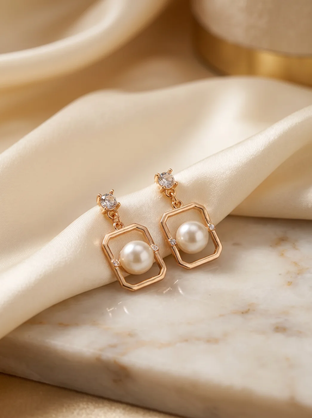 Elegant Rose Gold Plated Pearl & Zircon Dangle Earrings for Women
