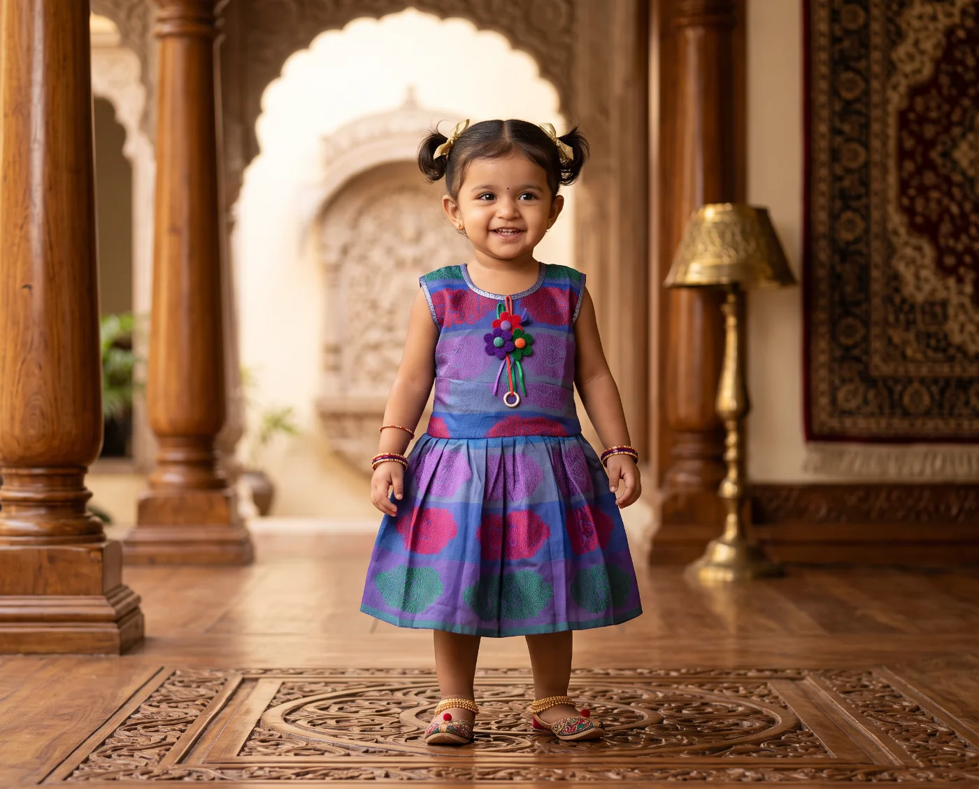 Girls' Ethnic Printed Sleeveless Frock Dress