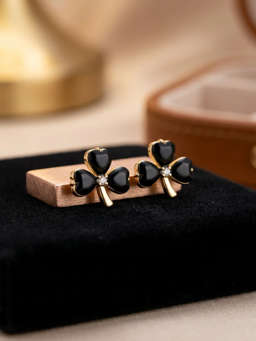 Black Clover Stud Earrings for Women