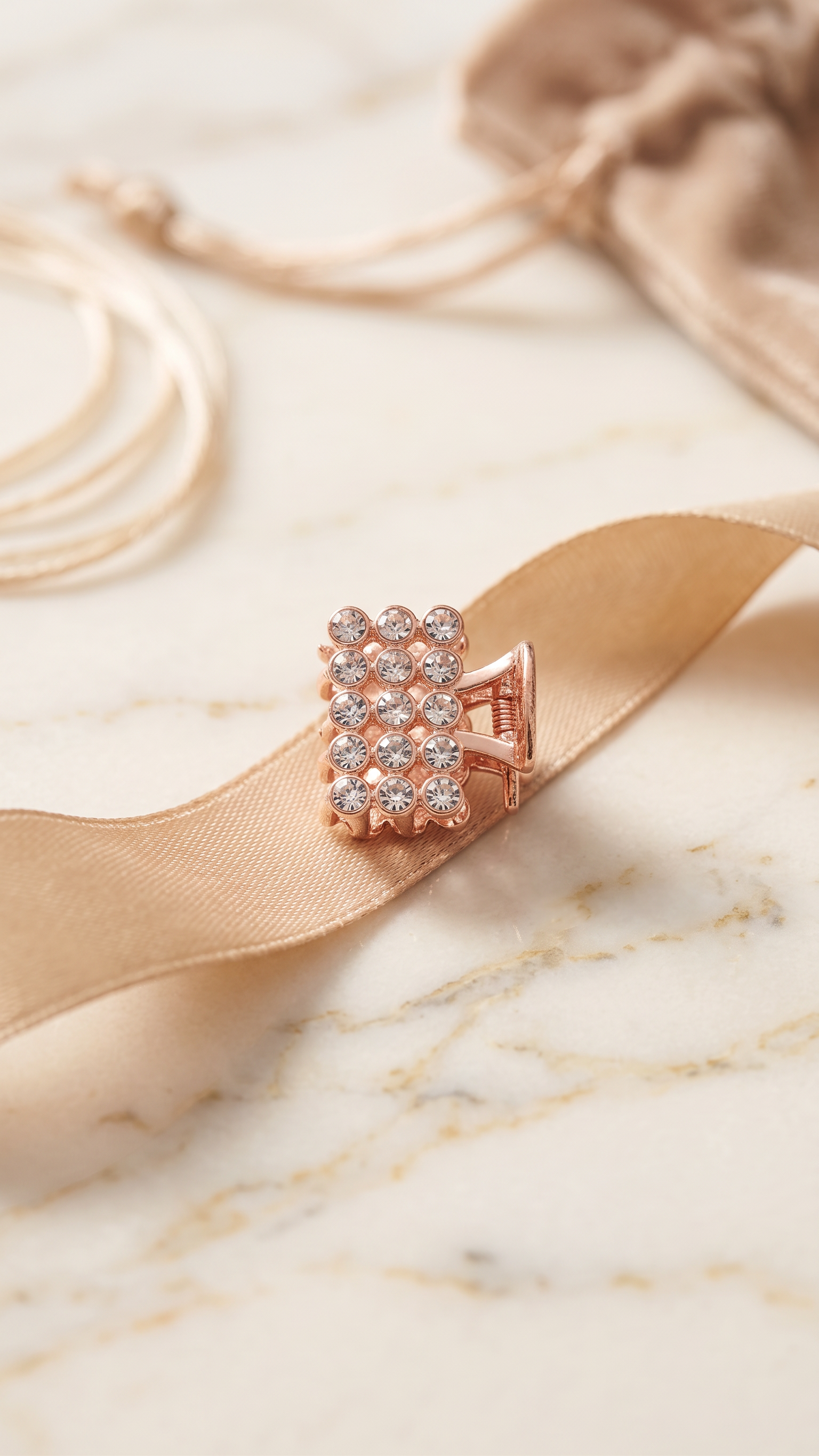 Mini Rose Gold Tone Hair Claw Clip with Blue Rhinestones for Women