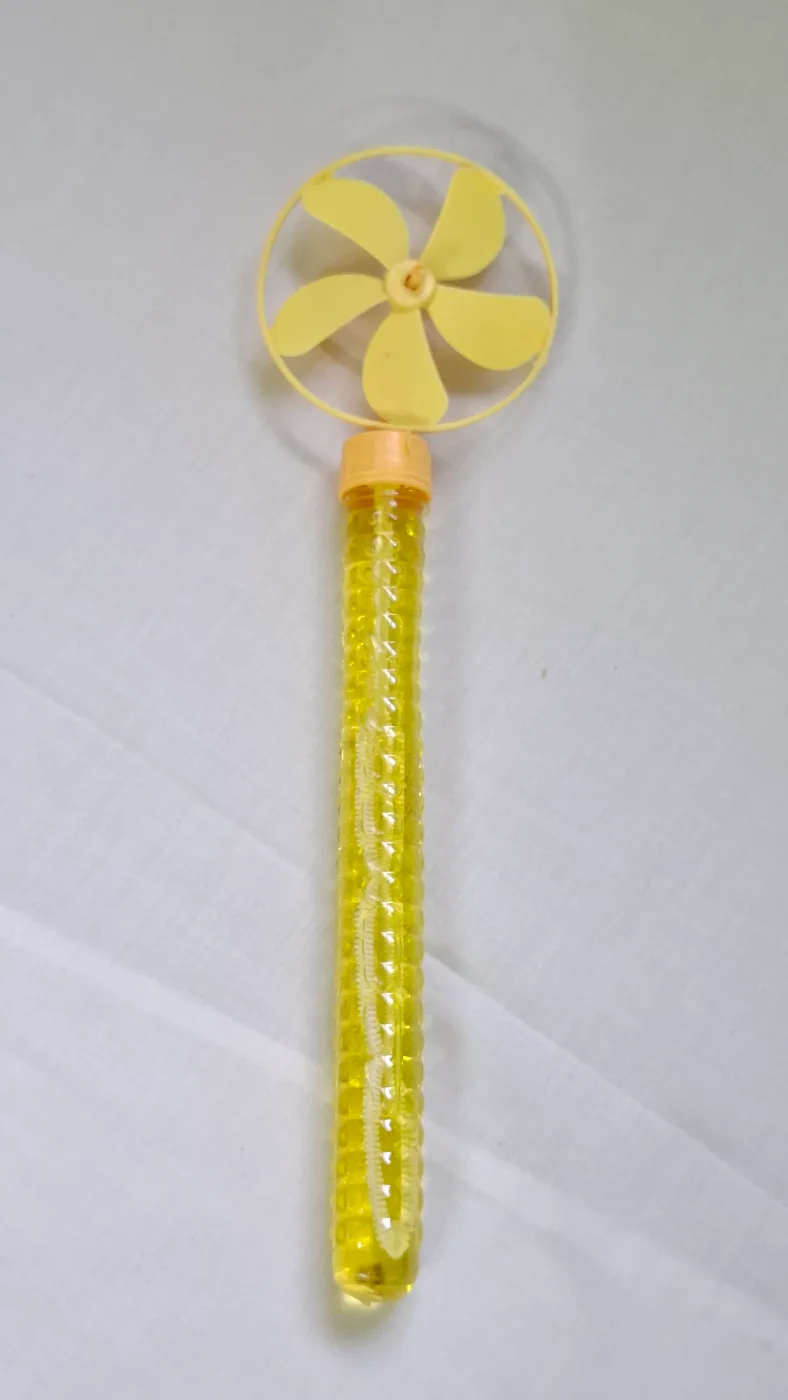 Yellow Bubble Wand with Fan Top for Kids Outdoor Play