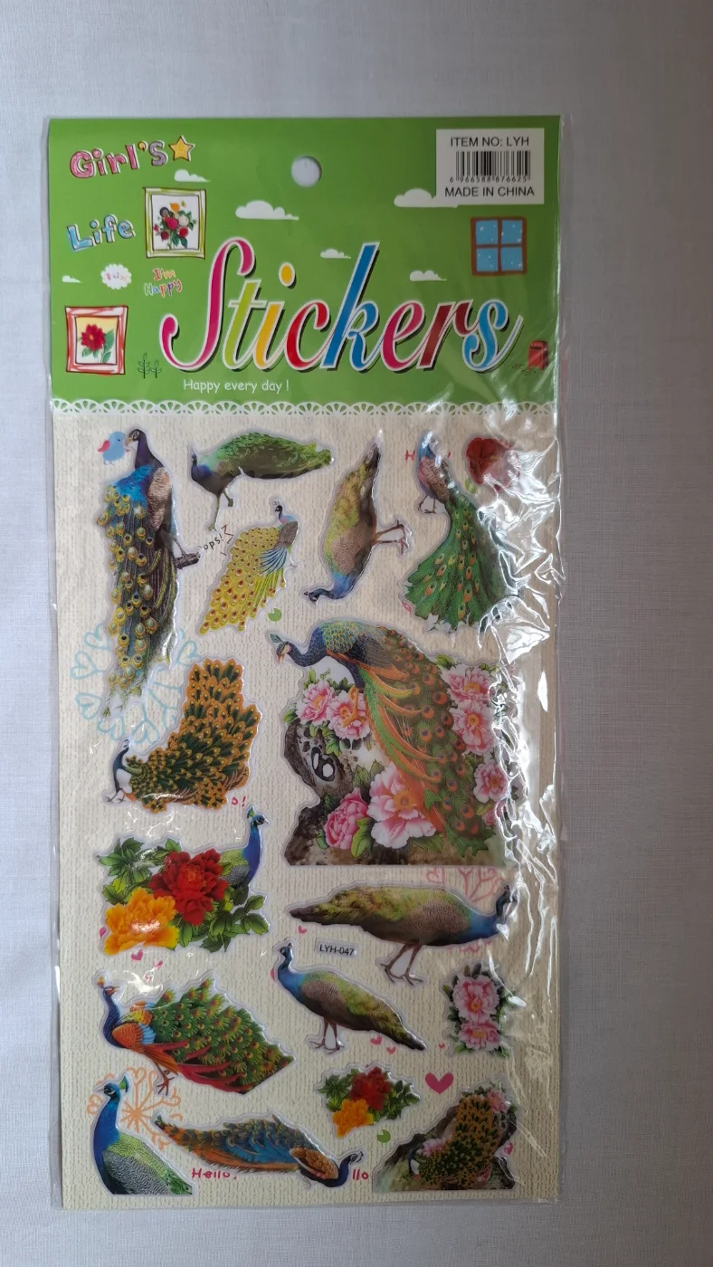 Peacock & Floral Design 3D Decorative Stickers for Girls