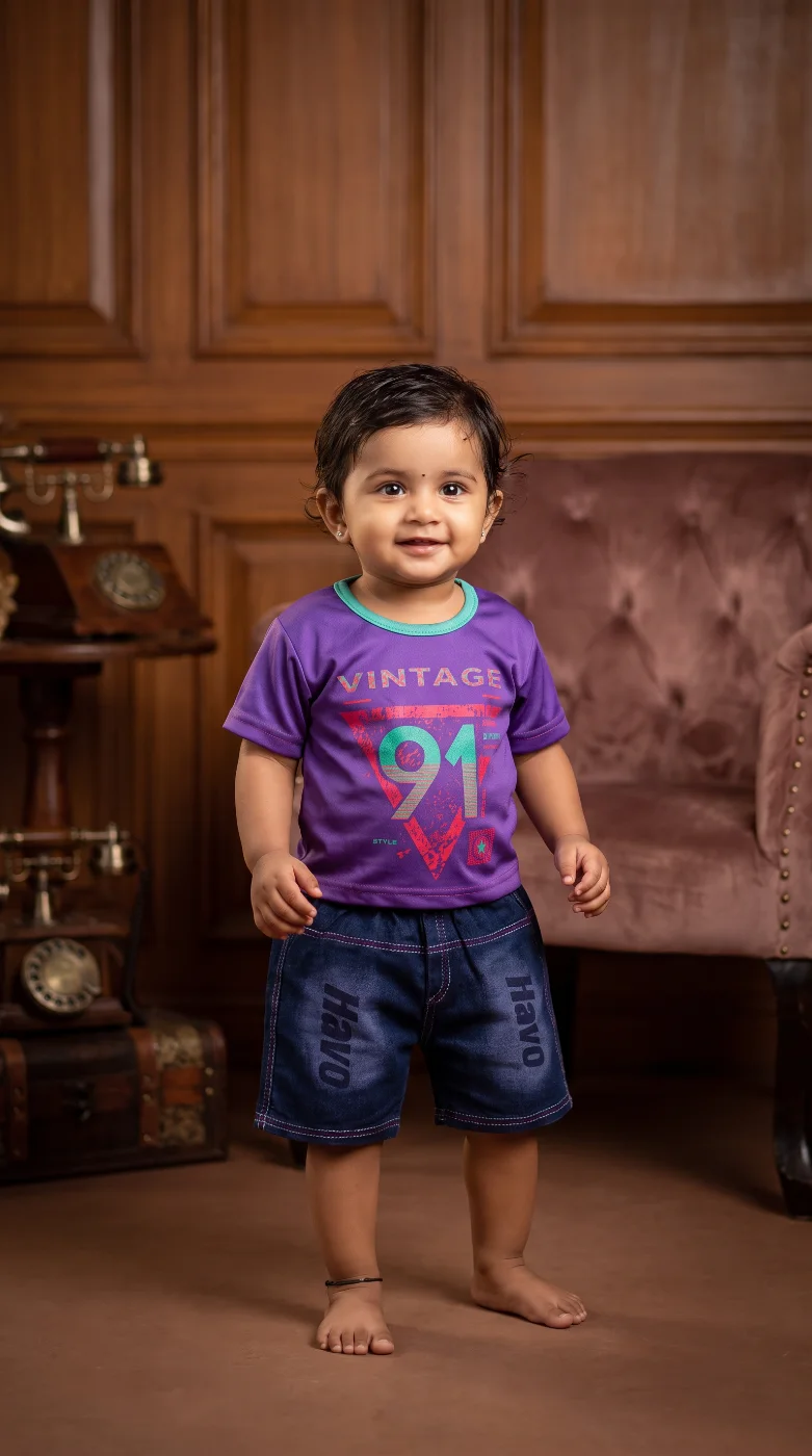 Havo Toddler Red Graphic T-Shirt & Blue Denim Shorts Set