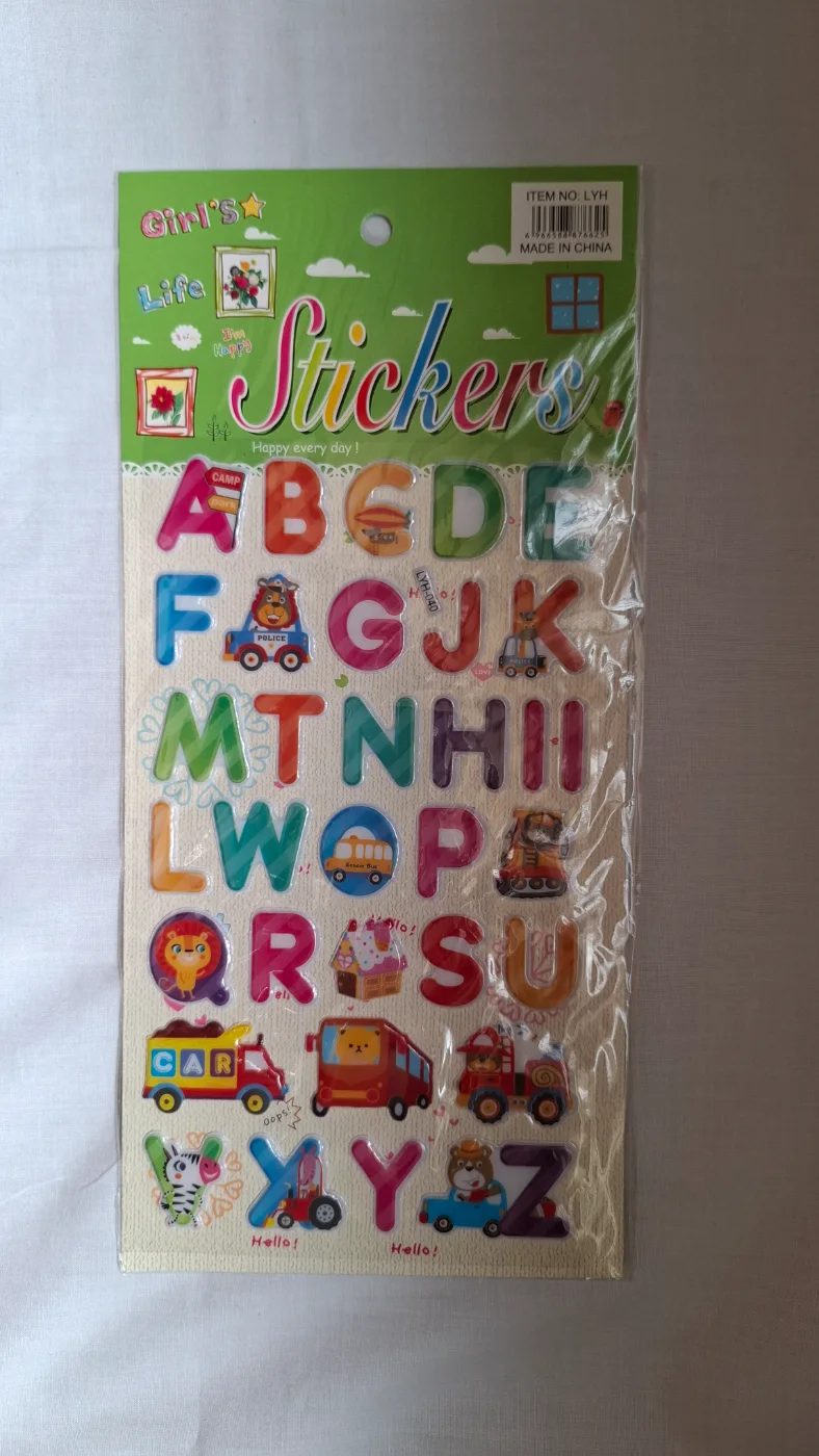 Colorful Alphabet & Vehicle Kids Puffy Stickers - Educational Fun