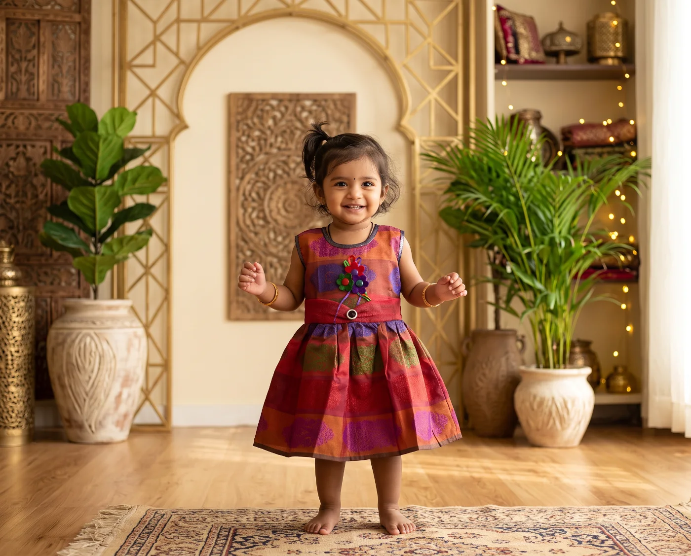 Baby Girl's Traditional Silk Blend Festive Frock Dress
