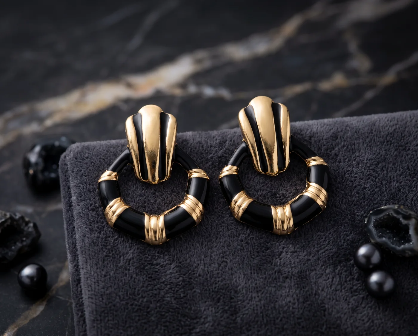 Black and Gold Statement Hoop Earrings for Women