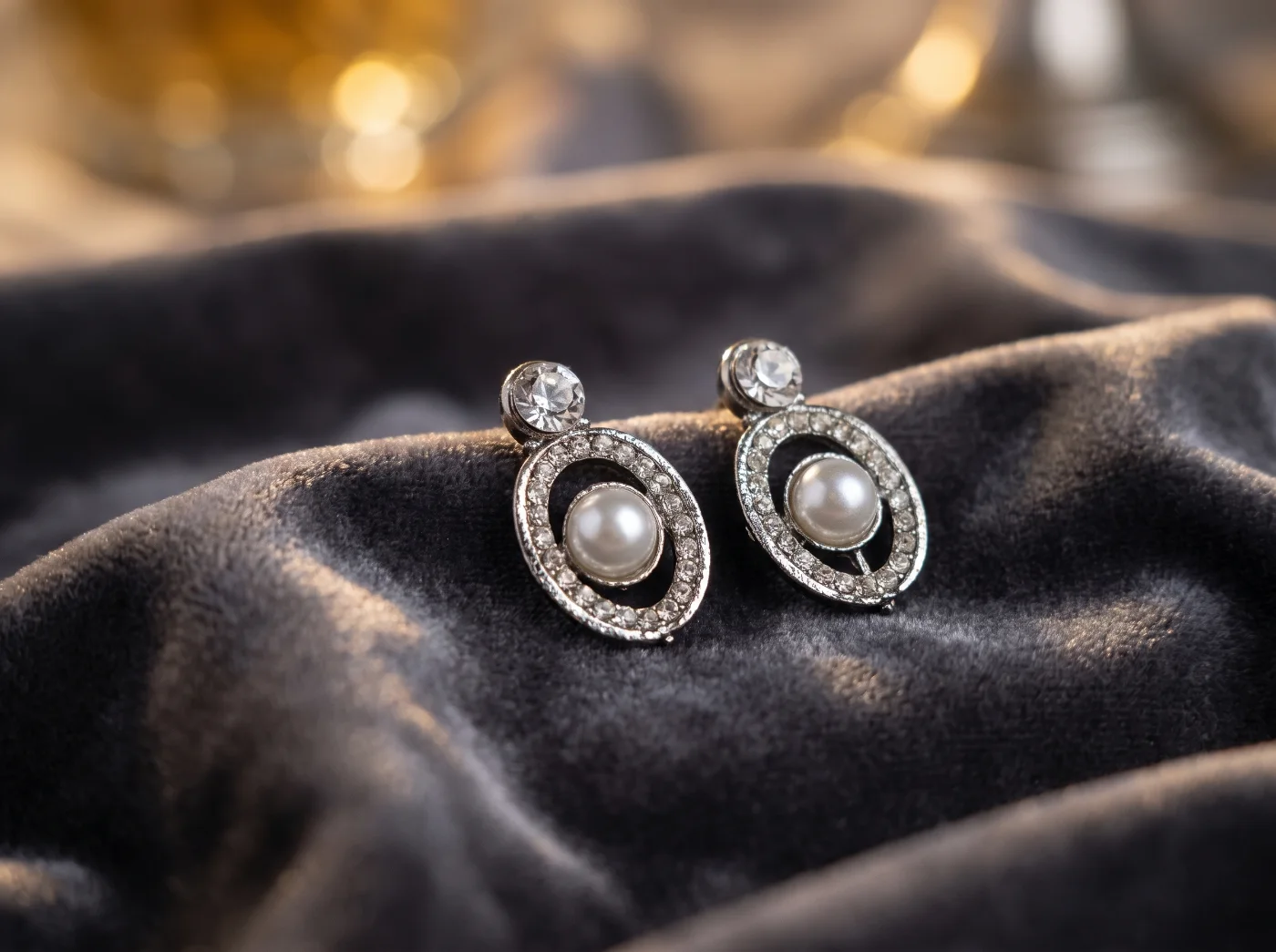 Elegant Silver Tone Pearl & Rhinestone Drop Earrings for Women