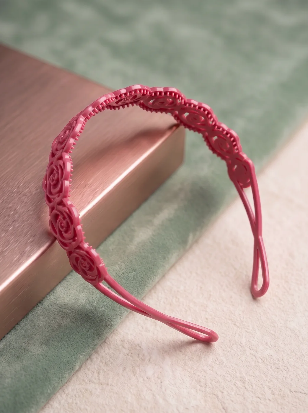 Pink Rose Pattern Plastic Hairband for Girls & Women