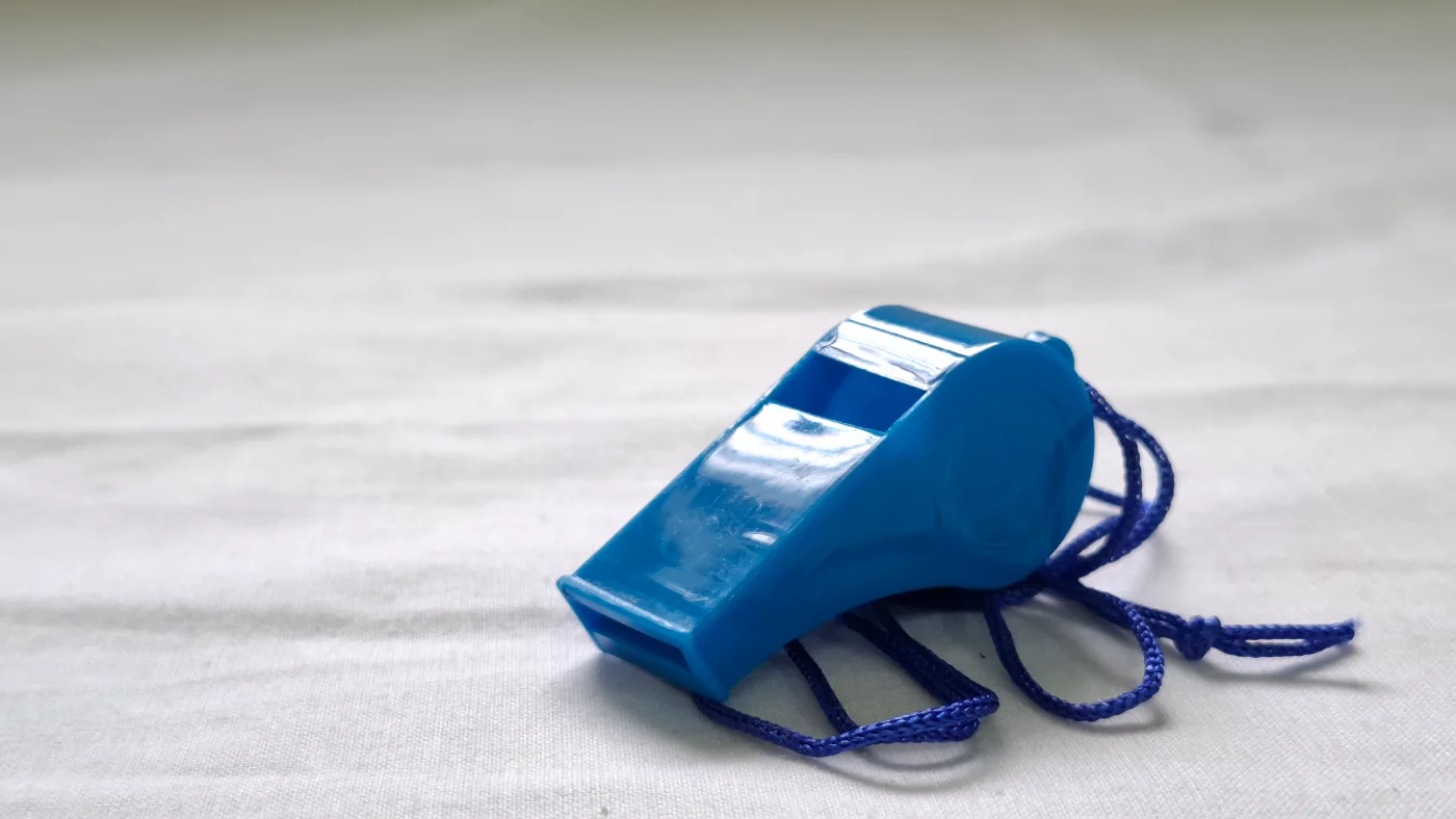 Blue Plastic Whistle with Lanyard