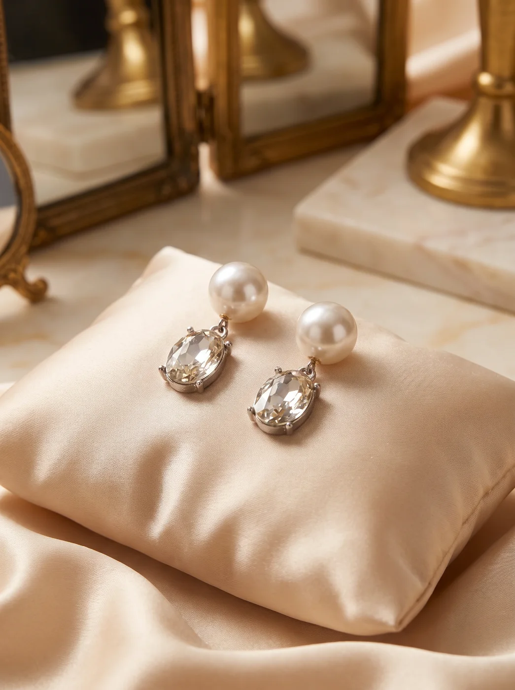 Elegant Faux Pearl & Crystal Drop Earrings for Women