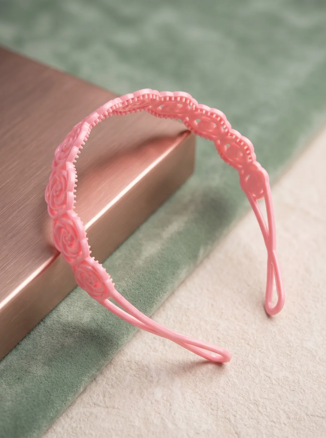 Pink Rose Design Plastic Hair Band for Girls & Women