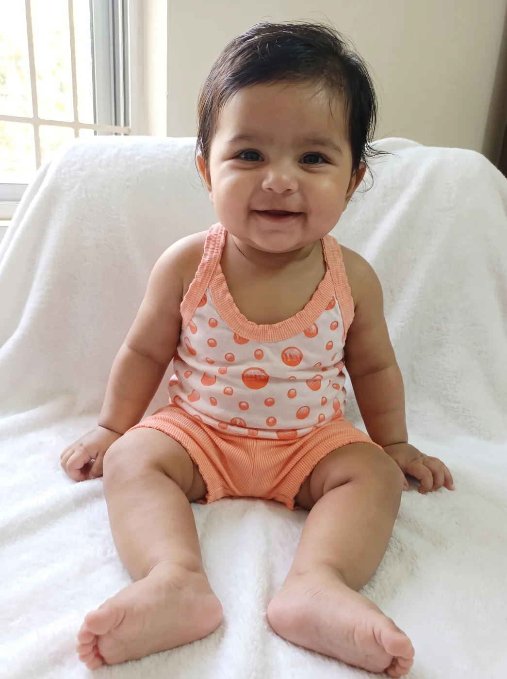 Infant Baby Girls Floral Print Vest & Ribbed Shorts Set - Peach & White