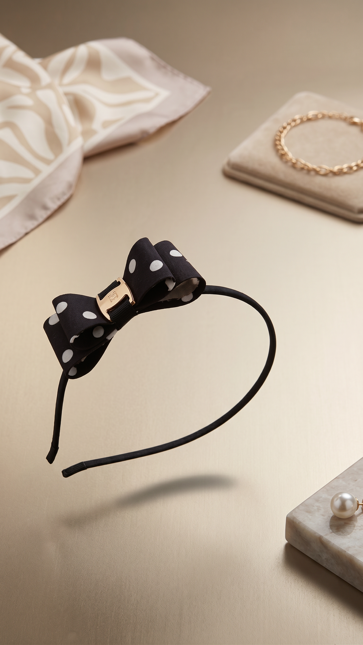 Black Polka Dot Bow Headband for Girls & Women
