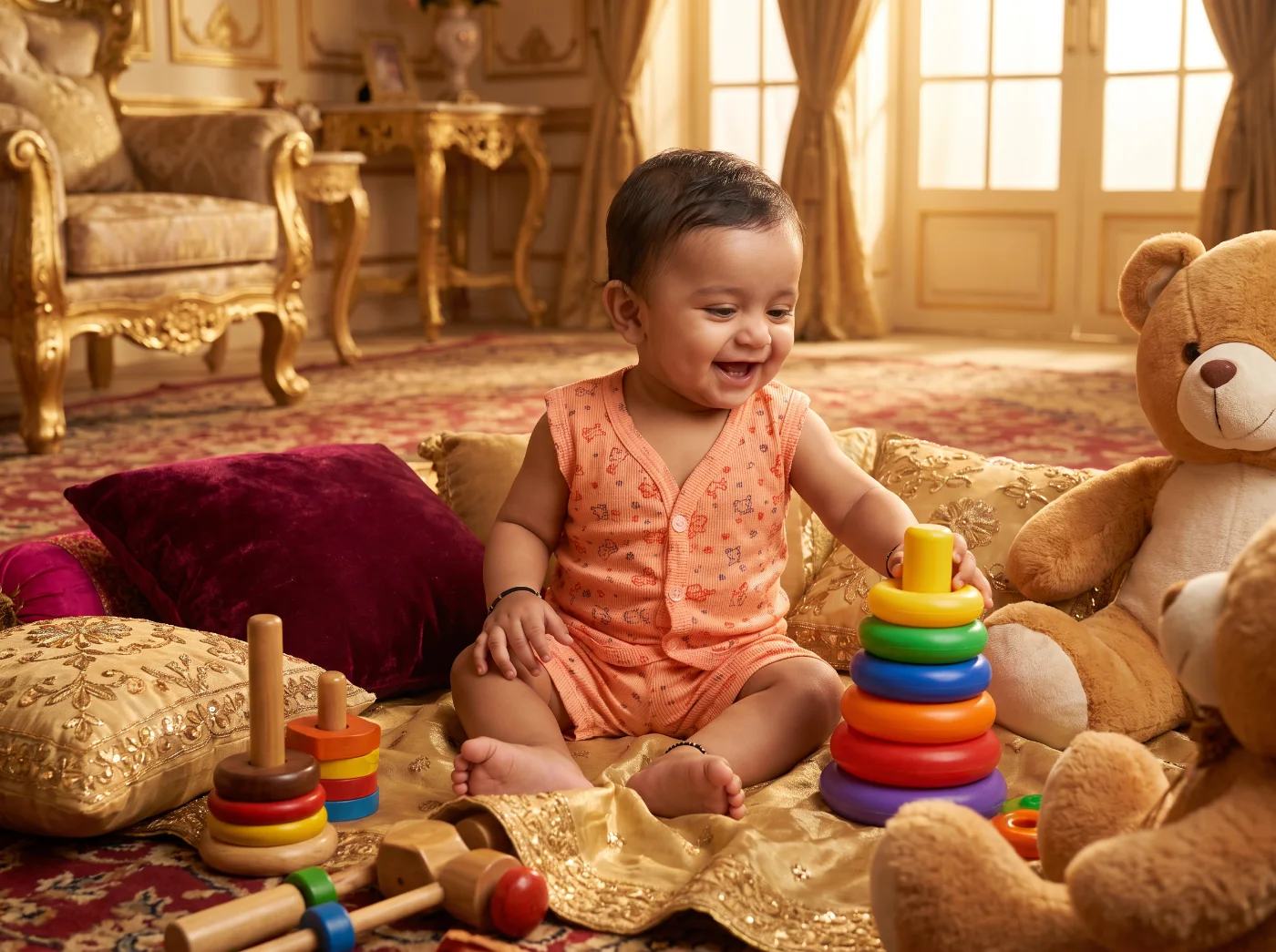 Baby Peach Ribbed Cotton Blend Short Sleeve Top & Shorts Set