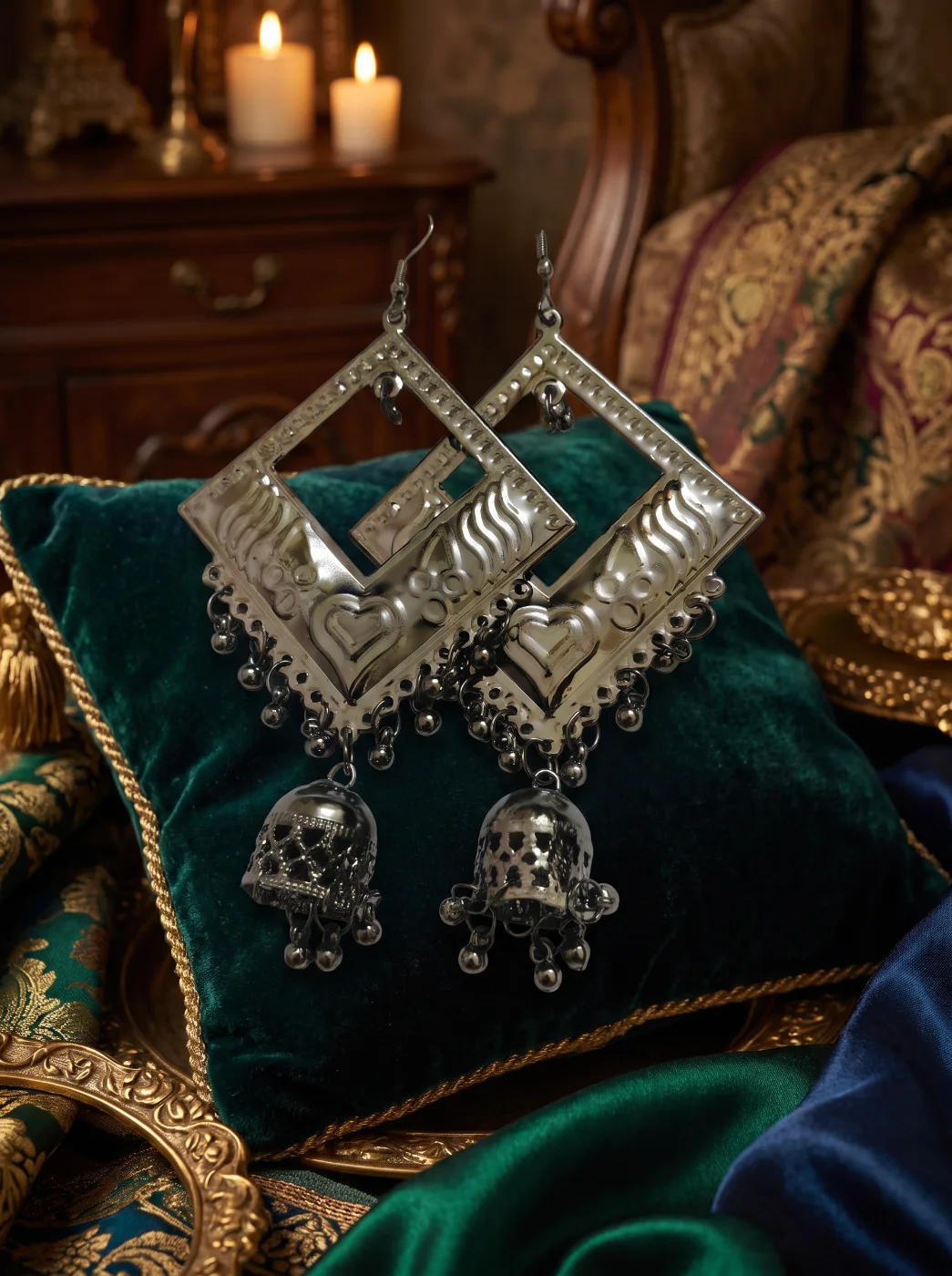 Ethnic Oxidized Silver Toned Jhumka Earrings for Women