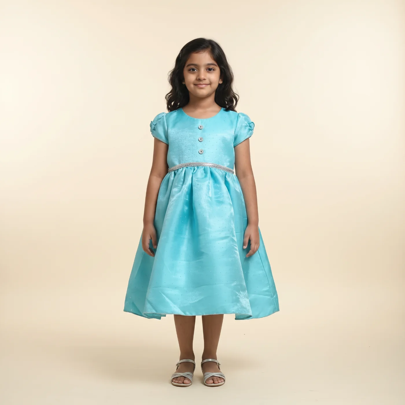 Girls Aqua Blue Party Dress with Embellished Waist