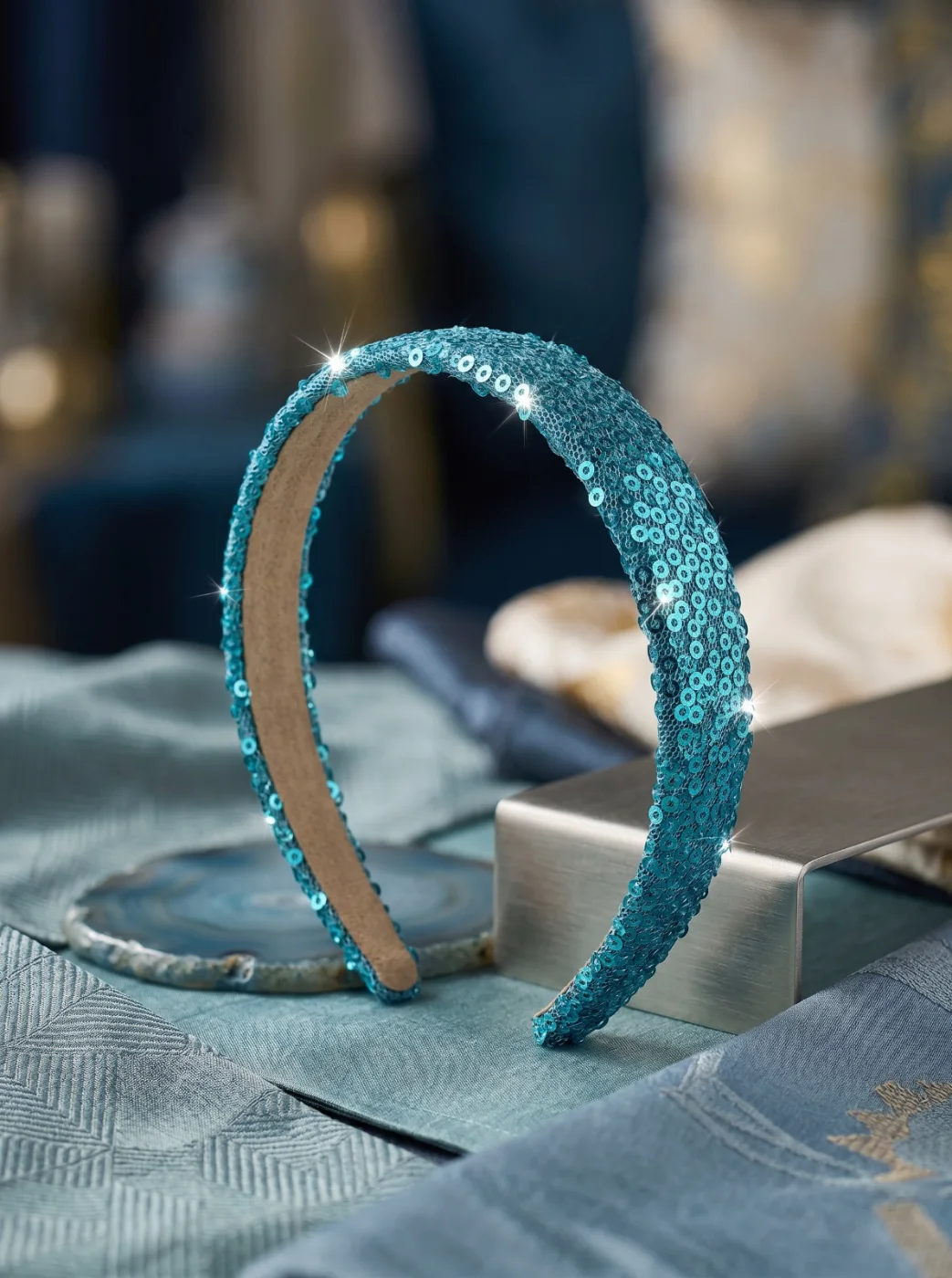 Teal Sequin Embellished Hairband for Women & Girls