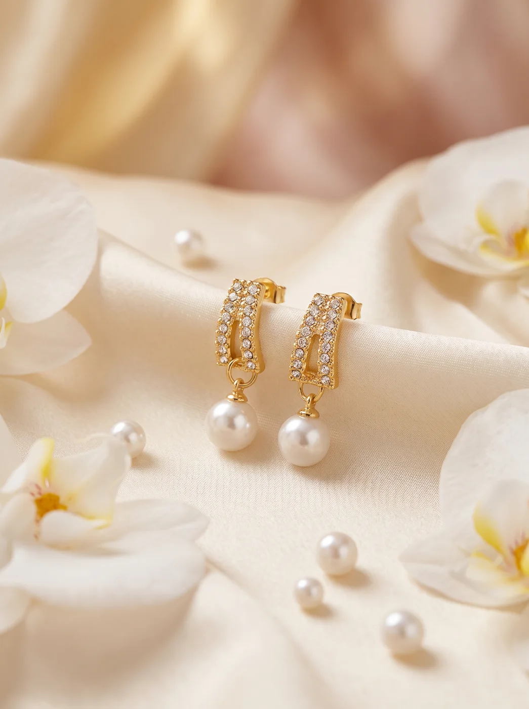 Gold-Toned Cubic Zirconia & Pearl Drop Earrings