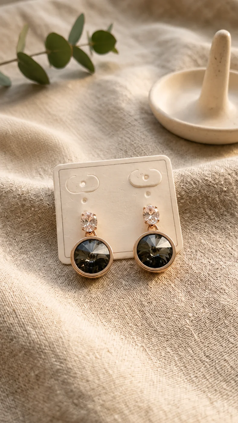 Elegant Rose Gold Plated Dangle Earrings with Black & Clear Stones