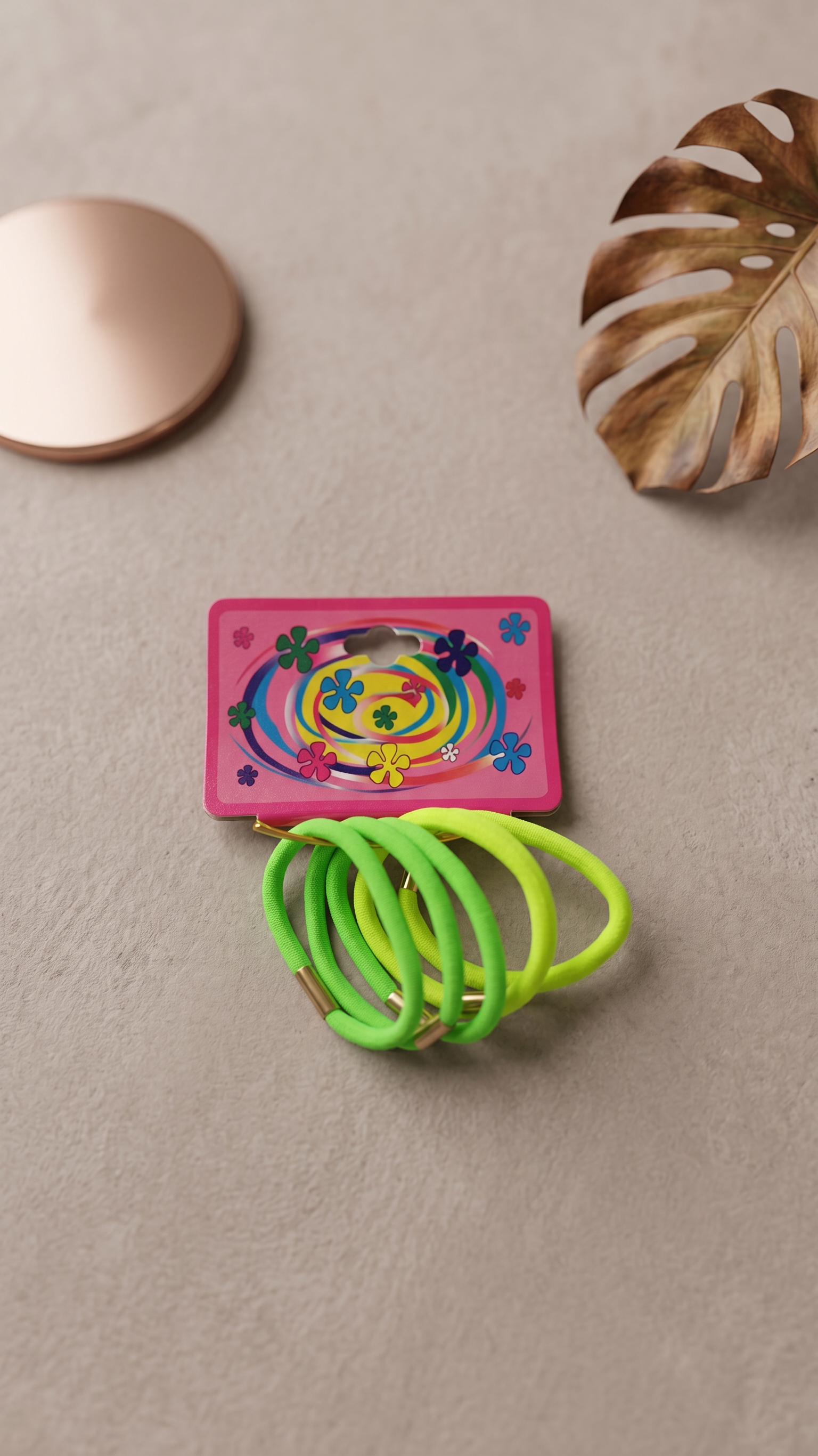 Pack of 5 Neon Green & Yellow Elastic Hair Ties Set for Women & Girls