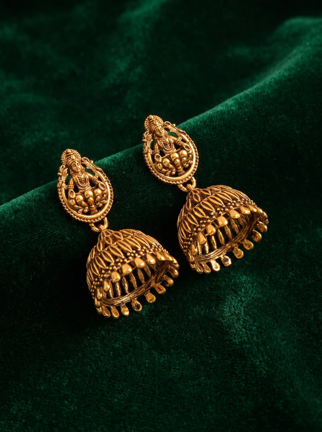 Antique Gold Plated Goddess Jhumka Earrings for Women