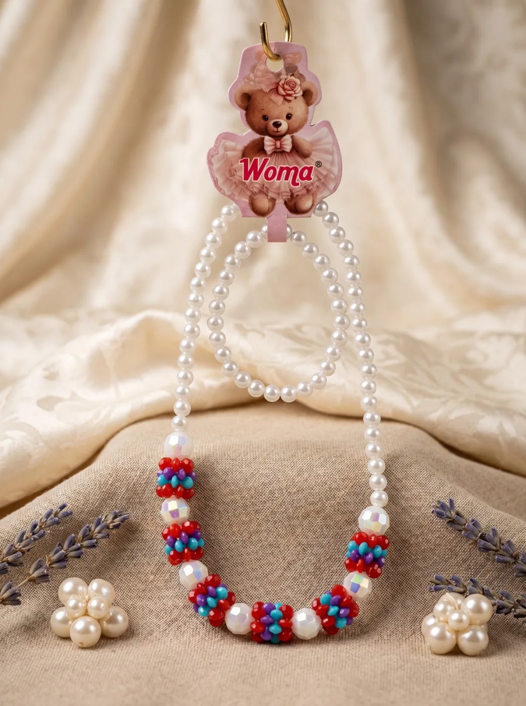 Woma White Pearl and Colorful Beaded Necklace with Bracelet Set