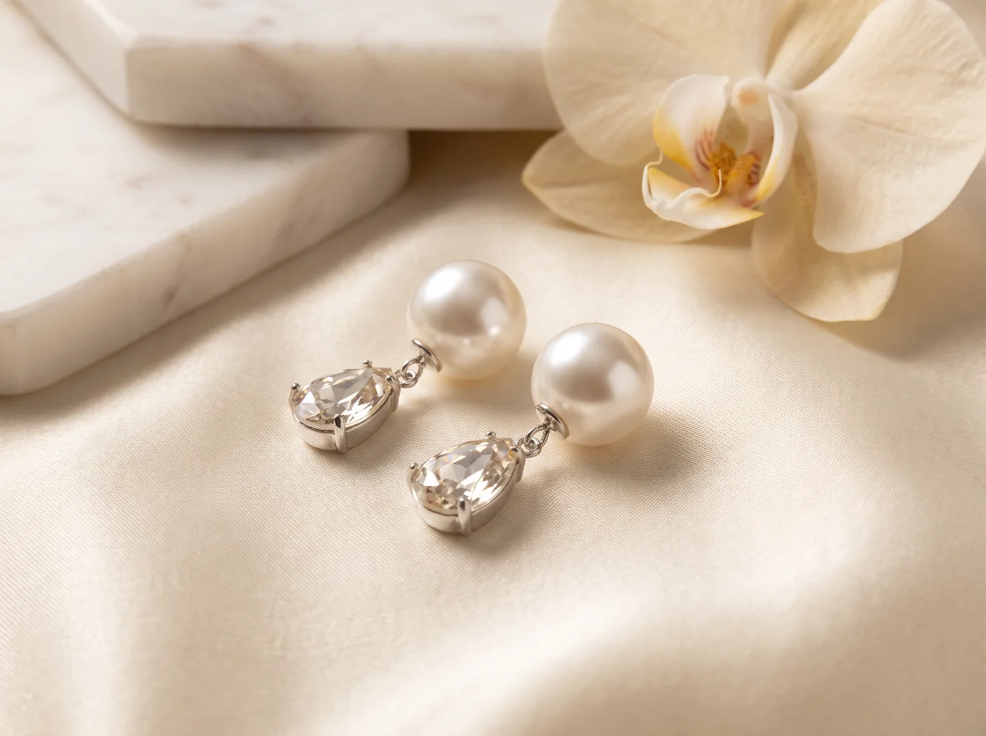 Elegant Pearl & Crystal Teardrop Drop Earrings for Women
