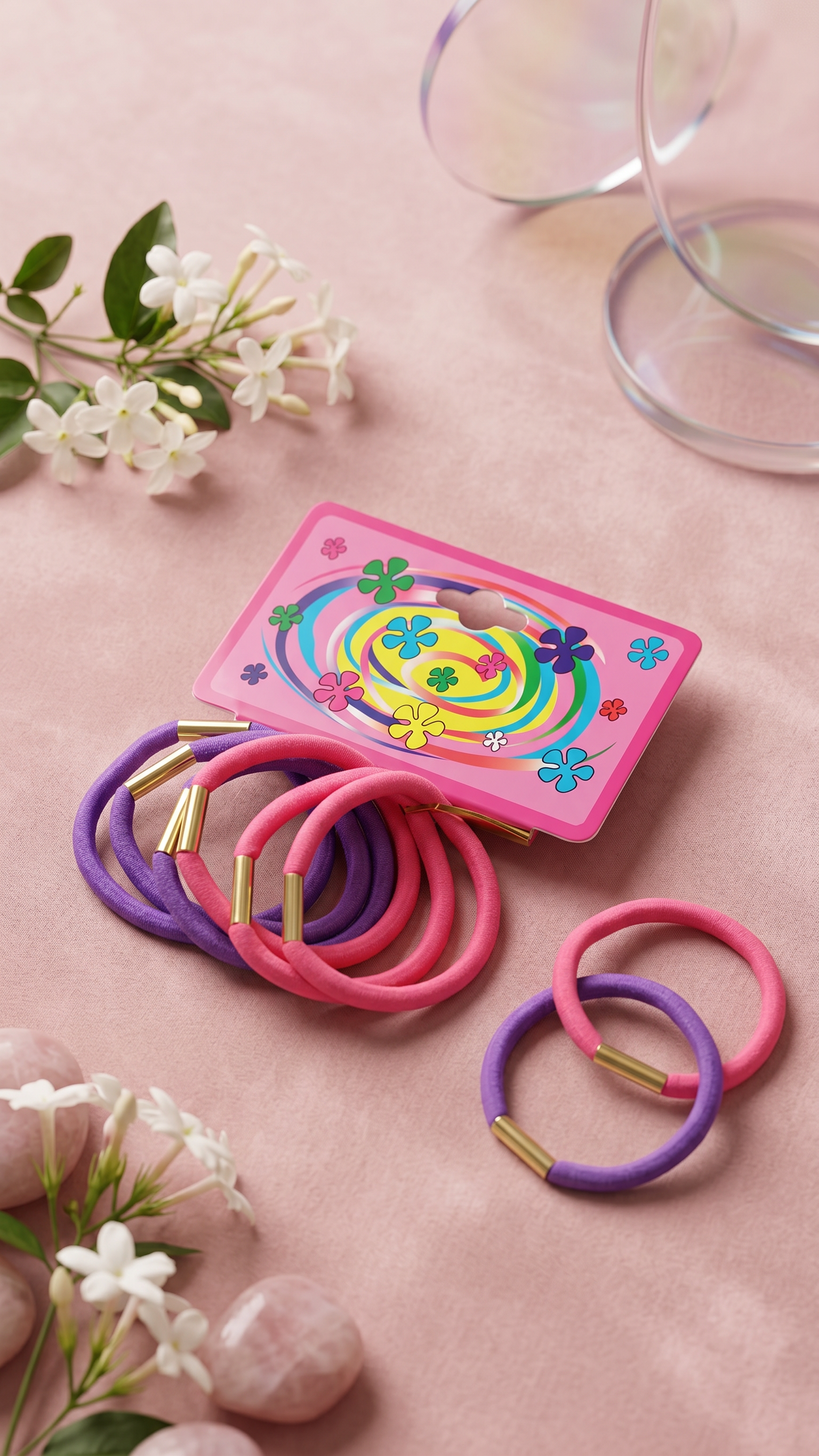 Pack of 5 Pink and Purple Elastic Hair Ties for Women and Girls - Pack of 6