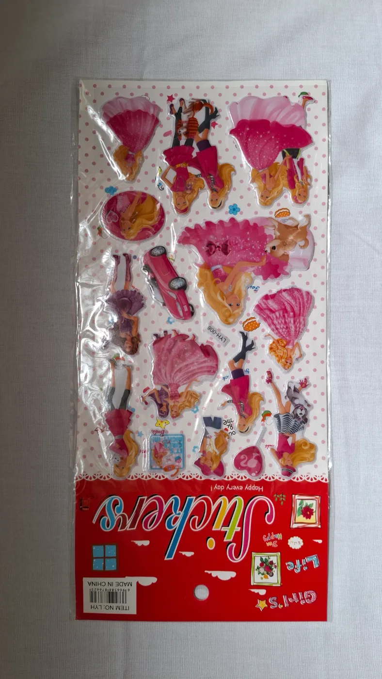 Girls Barbie Style Cartoon Character Decorative Stickers Sheet for Kids