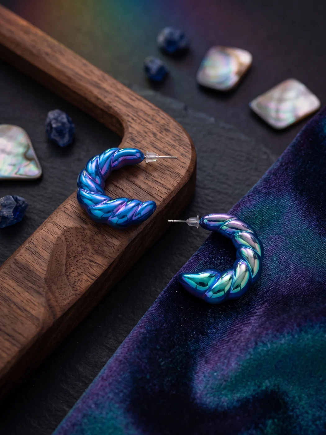 Iridescent Twisted Hoop Earrings for Women