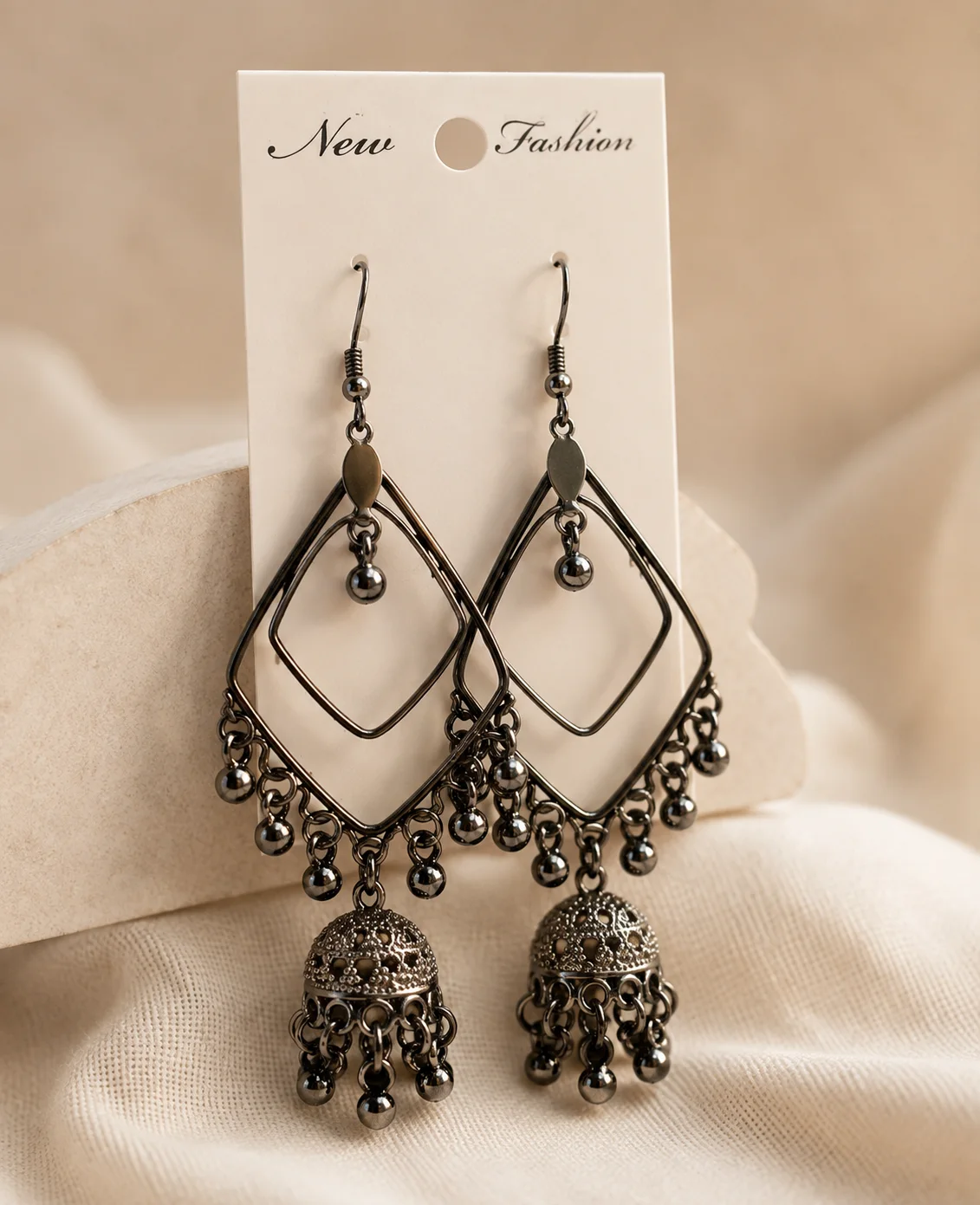 New Fashion Oxidized Silver Plated Geometric Jhumka Earrings for Women