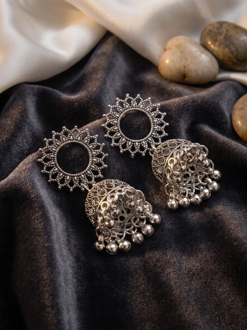 Oxidized Silver Jhumka Earrings for Women