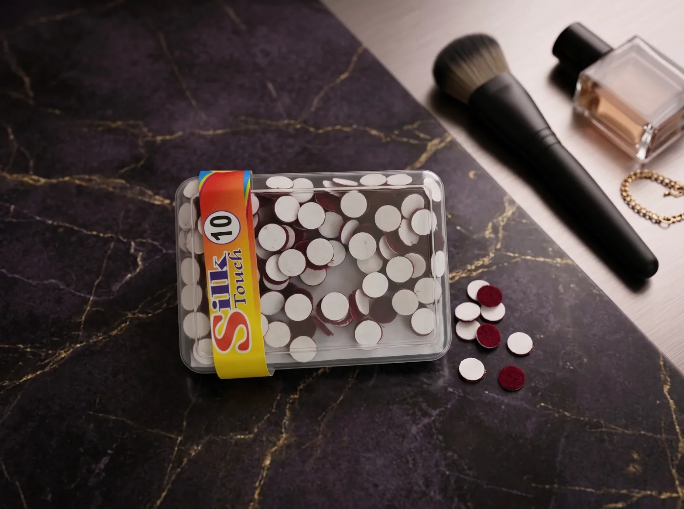 Silk Touch 10 Round Maroon & White Bindis Pack