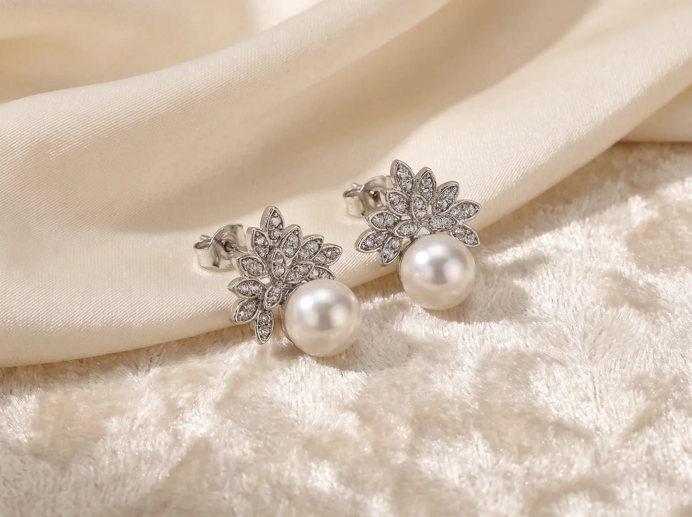 Elegant Pearl & Zircon Floral Stud Earrings for Women